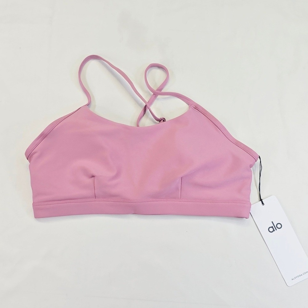 Alo Women's Airlift Intrigue Bra L Pink Wild Rose Crisscross Back Yoga Workout